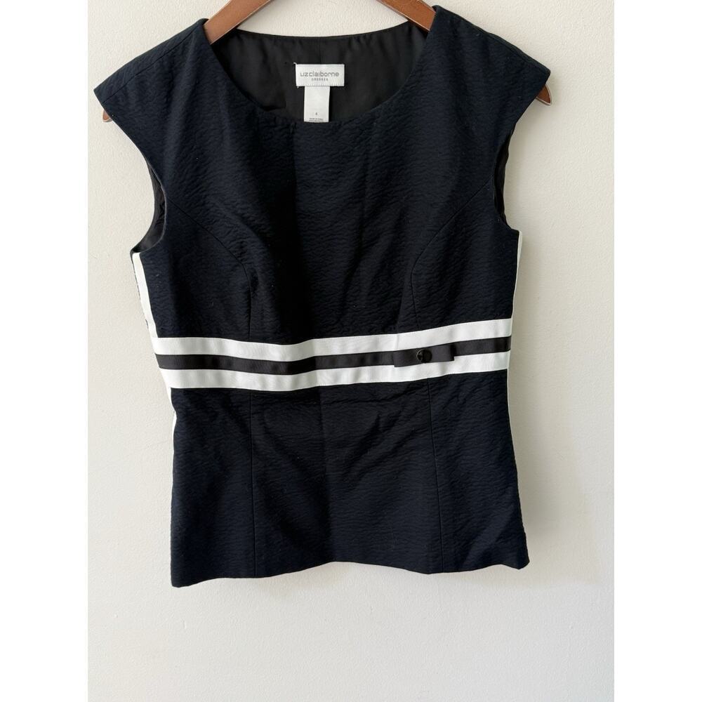 Liz Claiborne Color Block Vest Size 4 Black White Side Zip Cotton Career Capsule